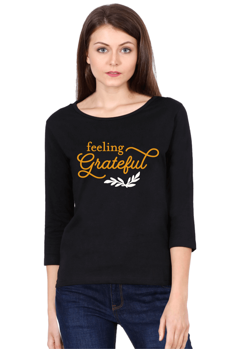 Feeling-Grateful_Women-Black-Tshirt