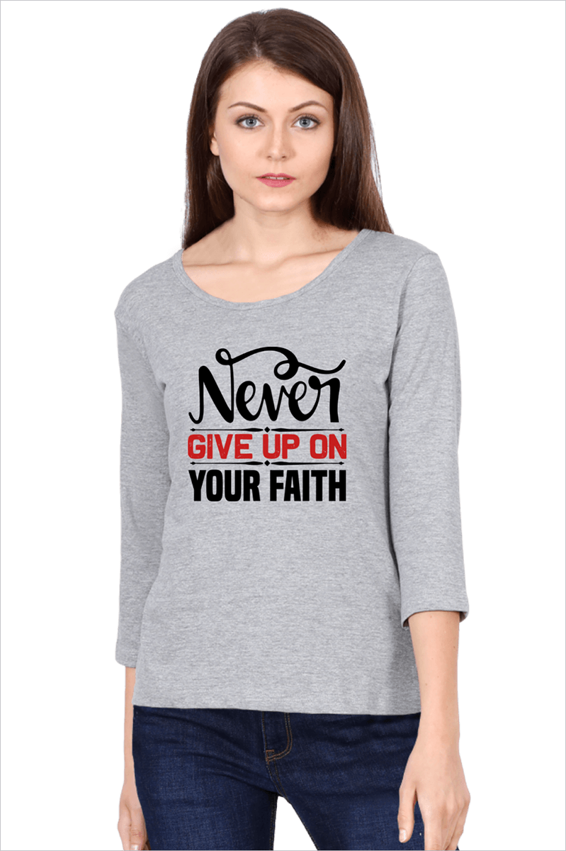Never Give Up_Womens_Grey-Melange-Tshirt