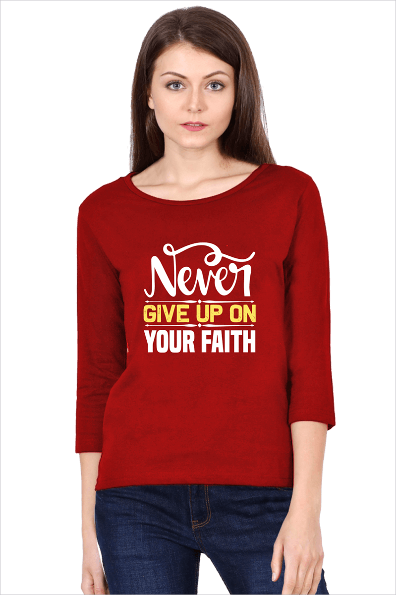 Never Give Up_Womens_Red-Tshirt